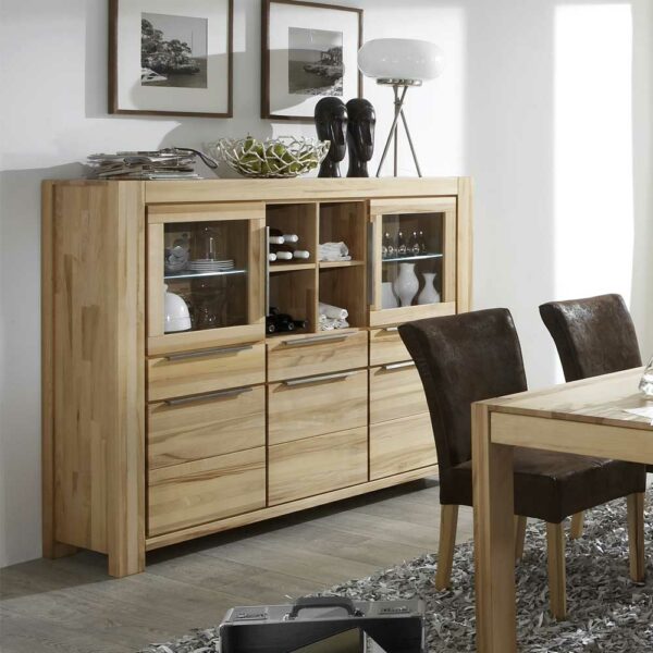 Homedreams Massivholz Highboard aus Kernbuche Beleuchtung