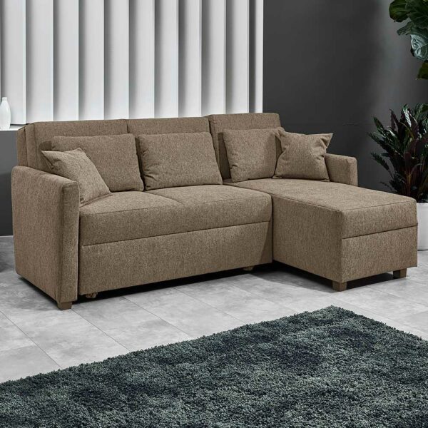 Brandolf Eckbettsofa in Taupe drei Sitzplätzen