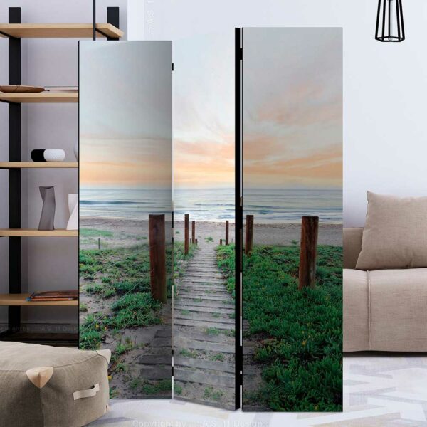 4Home Foto Paravent blickdicht und beidseitig bedruckt Strand Motiv