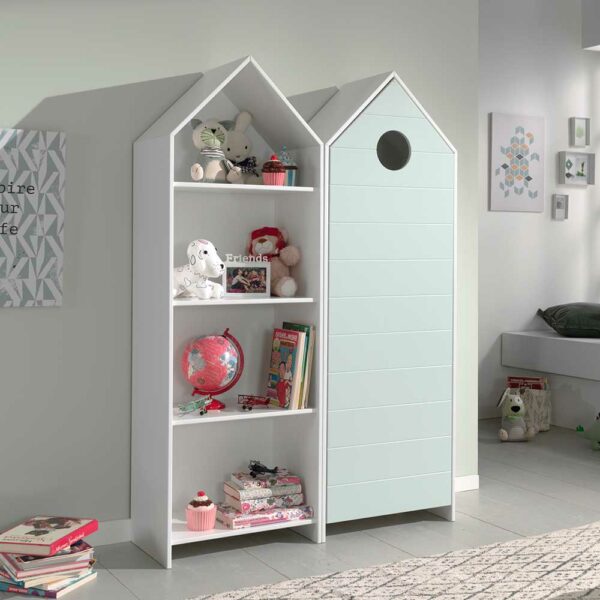 4Home Kinderkleiderschrank mit Regal Haus Optik (zweiteilig)