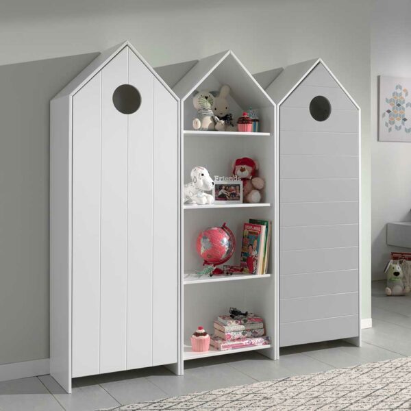 4Home Kinder Kleiderschrank Set in Weiß und Grau Regal (dreiteilig)