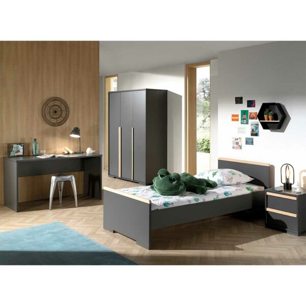 4Home Komplett Jugendzimmer Set in Anthrazit und Buche modern (vierteilig)