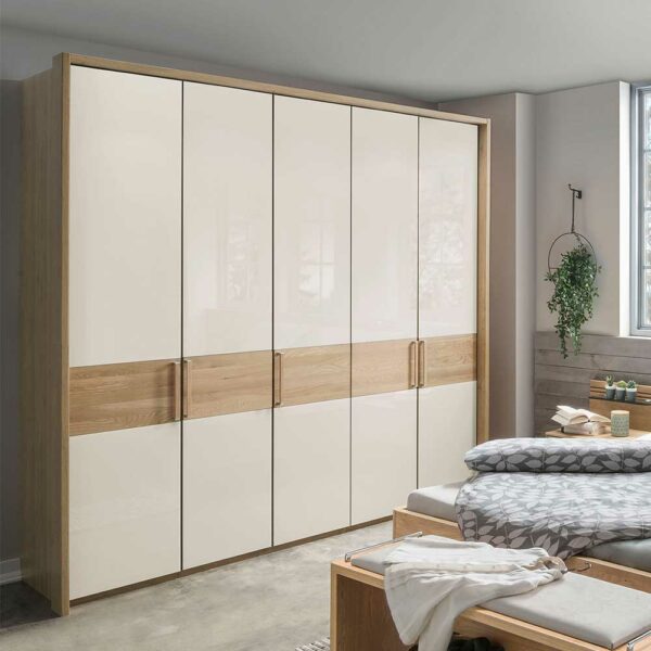 Franco Möbel Schlafzimmerschrank in Beige Glas beschichtet Eiche