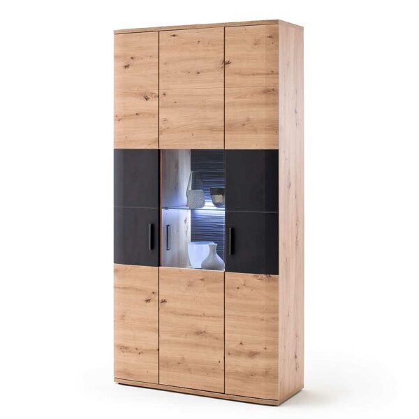 TopDesign Wohnzimmervitrine in Eichefarben und Anthrazit 100 cm breit