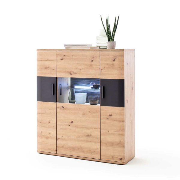 TopDesign Wohnzimmer Highboard in Eichefarben und Anthrazit 3-türig