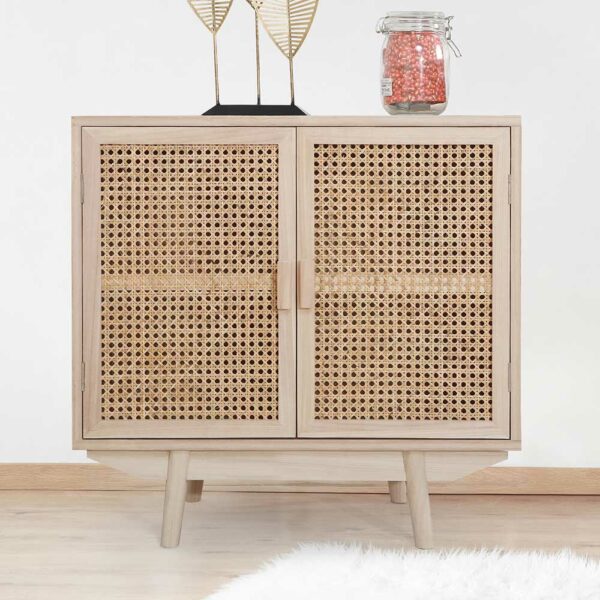 Rodario Skandi Holzkommode im Skandi Design Rattan