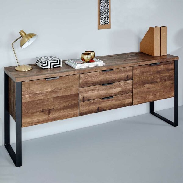 Franco Möbel Flur Sideboard in Eiche dunkel und Schwarz 180 cm breit