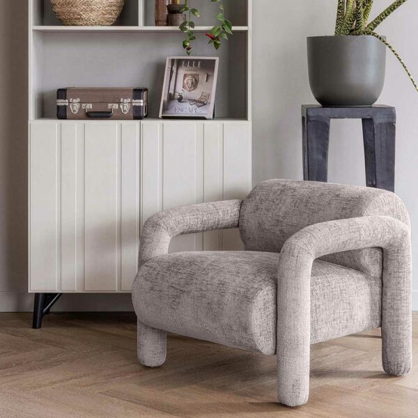 Basilicana Designer Polstersessel in Beige Struktur Samt Bezug