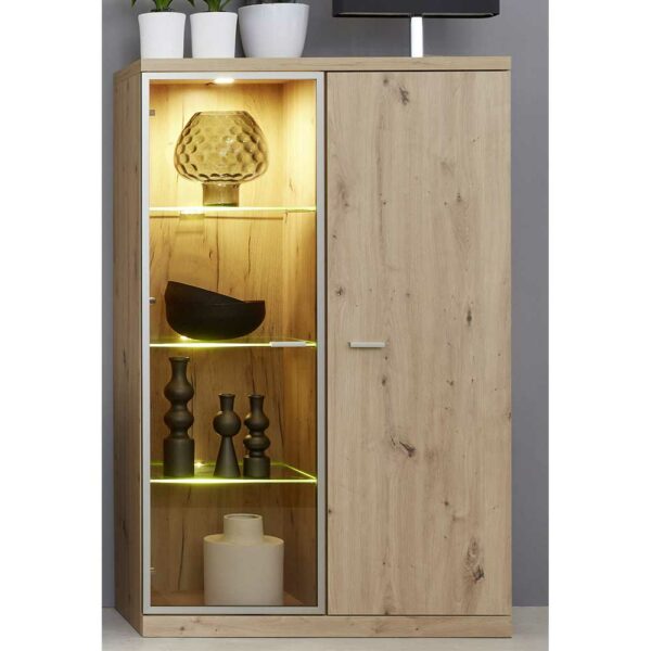 TopDesign Wohnzimmervitrine modern in Wildeichefarben LED Beleuchtung