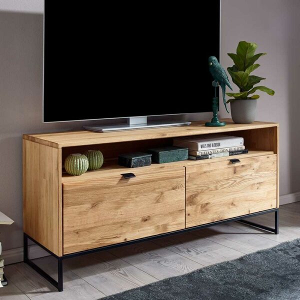 Basilicana TV Lowboard in modernem Design Wildeiche Massivholz & Metall