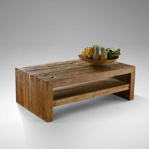 Wooding Nature Massivholz Couchtisch aus Teak Altholz 140 cm