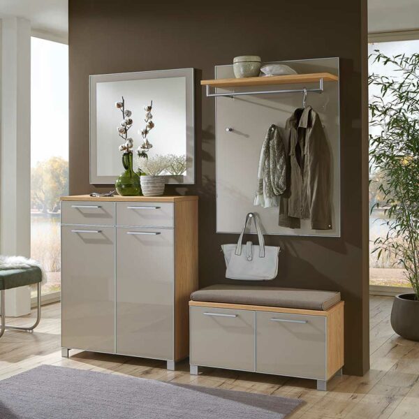 Homedreams Flurmöbel Set in Taupe Eiche Bianco Glas beschichtet und furniert (vierteilig)