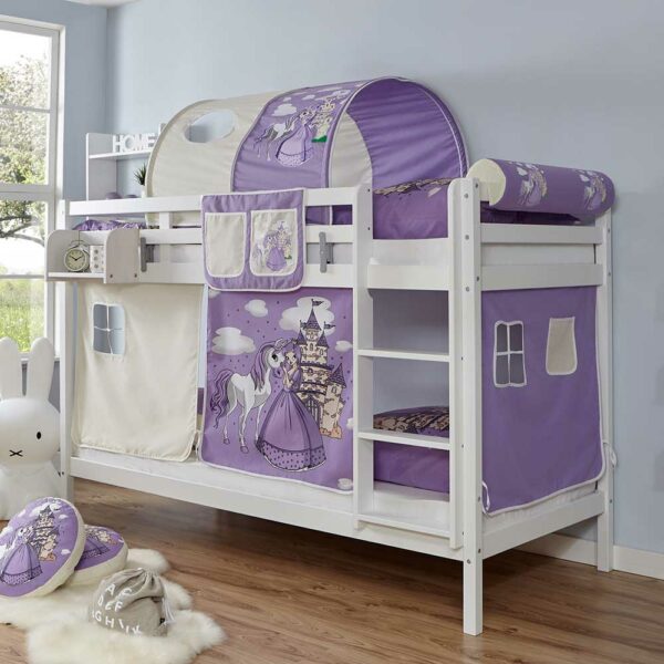 Massivio Kinderstockbett in Weiß Lila und Beige Prinzessin Motiv