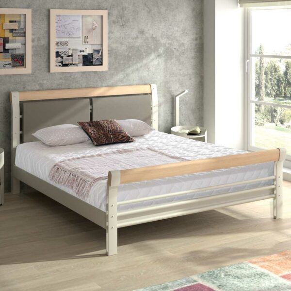 Violata Furniture Stahlbett in Taupe Eiche Massivholz