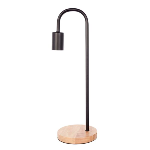 Doncosmo Tischlampe aus Metall und Massivholz Schwarz und Holz Naturfarben