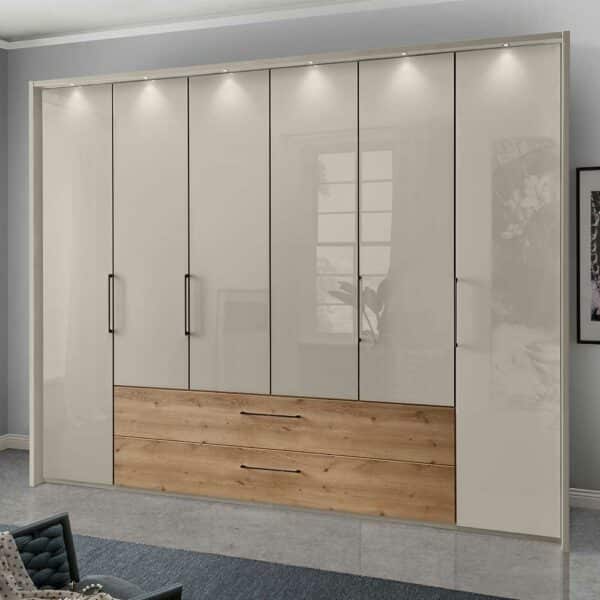 Franco Möbel Kleiderschrank Glasfront in Beige zwei Schubladen