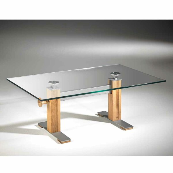 4Home Wohnzimmer Couchtisch aus Glas Eiche massiv