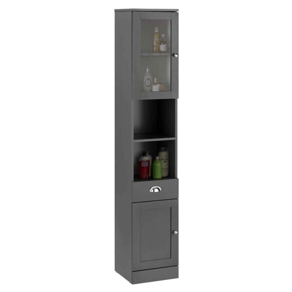 Möbel4Life Grauer Badezimmer Schrank 180 cm hoch Glastür