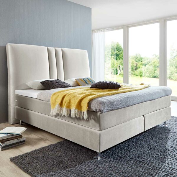 iMöbel Boxspringbett in Creme Weiß Webstoff modern