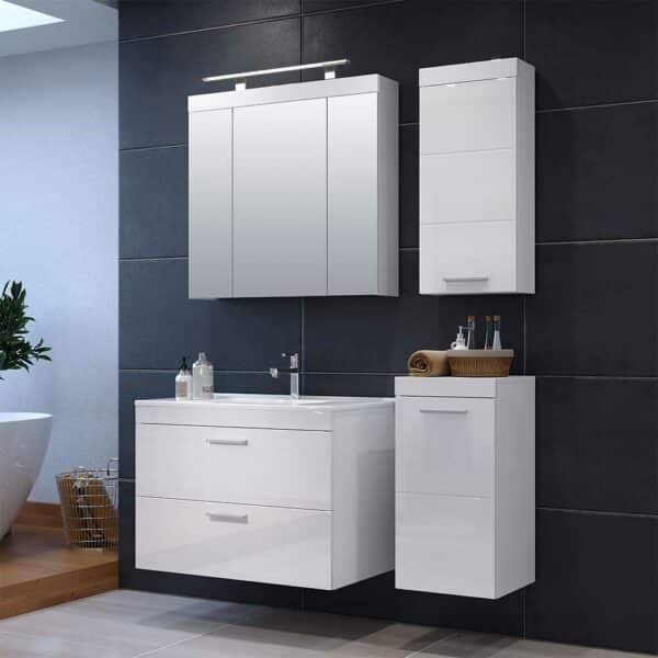 TopDesign Badezimmermöbelset weiss modern Hochglanz Wandmontage (vierteilig)