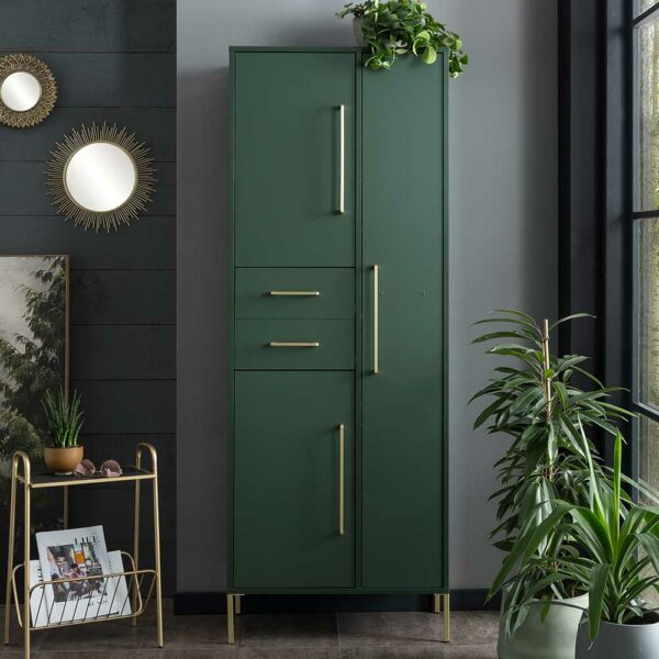 Basilicana Garderobenschrank modern in Dunkelgrün und Gold 185 cm hoch