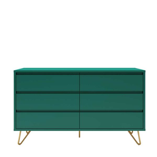 Rodario Design Sideboard in Grün und Goldfarben Vierfußgestell aus Metall