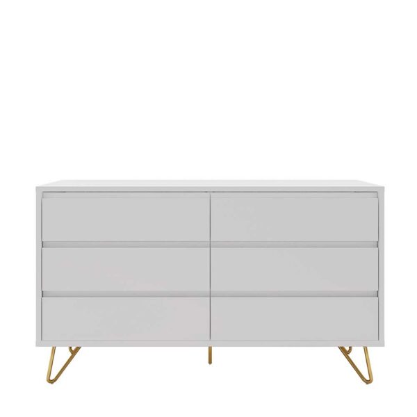 Rodario Skandi Sideboard in Weiß und Goldfarben Vierfußgestell aus Metall