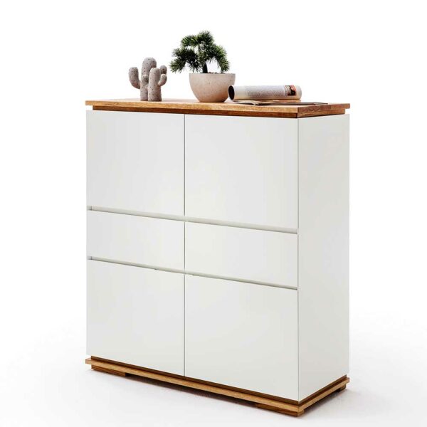 TopDesign Griffloses Highboard in Weiß Asteiche Massivholz