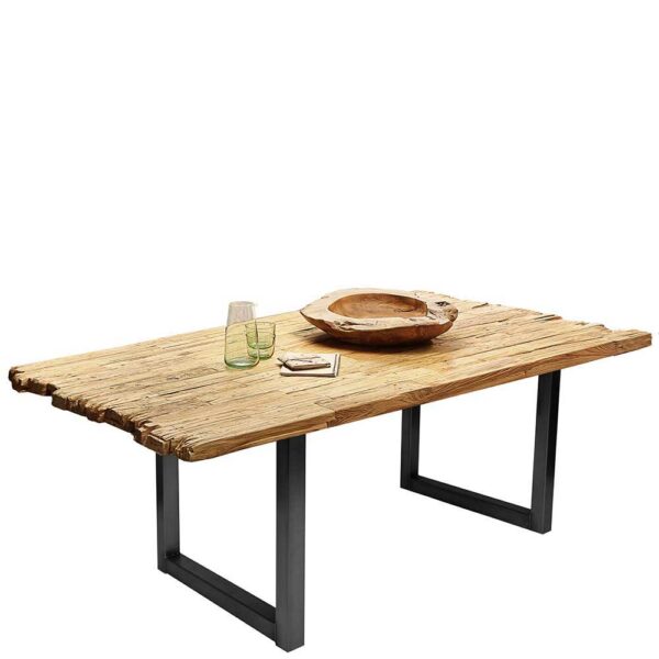 Möbel Exclusive Designesstisch Platte mit Bruchkante Teak Massivholz