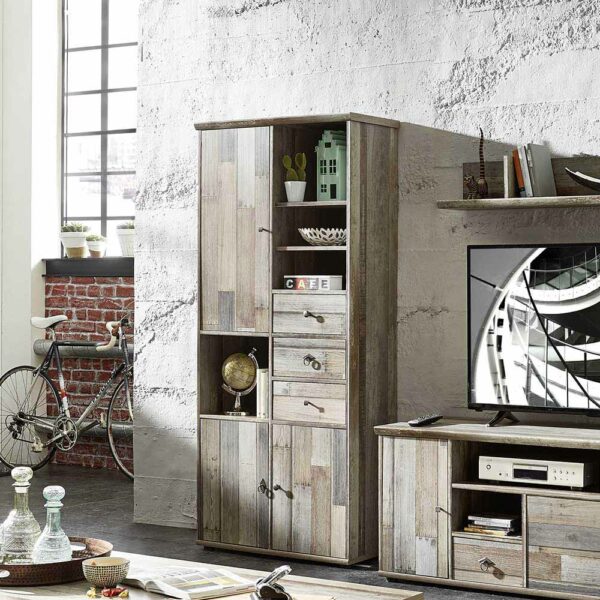 BestLivingHome Schrank in Grau Treibholz Dekor Shabby Chic