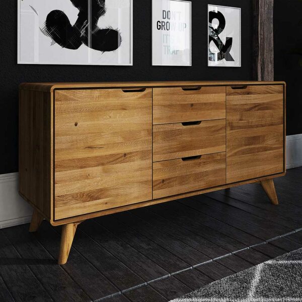 Basilicana Holz Sideboard aus Wildeiche Massivholz 2 türig