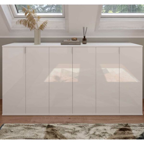 Möbel4Life Hochglanz Sideboard Weiß für Schuhe oder Wäsche 183 cm breit (dreiteilig)