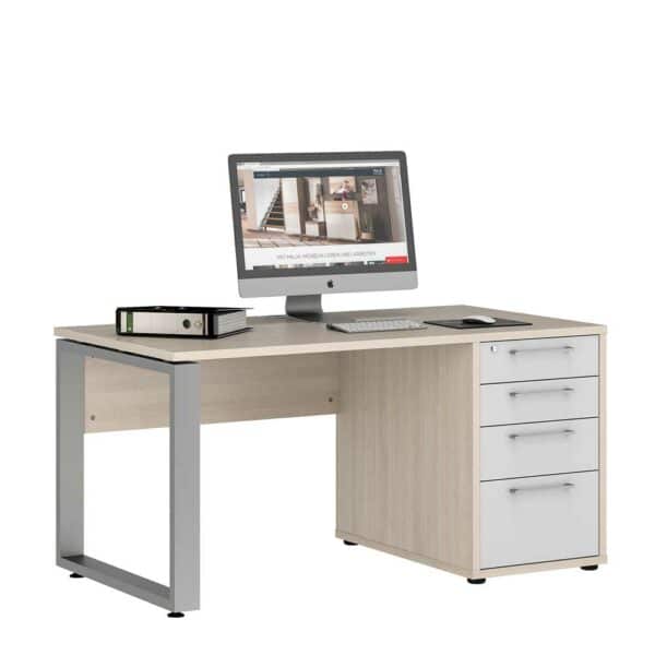 Müllermöbel Computerschreibtisch in Holz White Wash & Weiß Hochglanz integrierten Seitenregalen