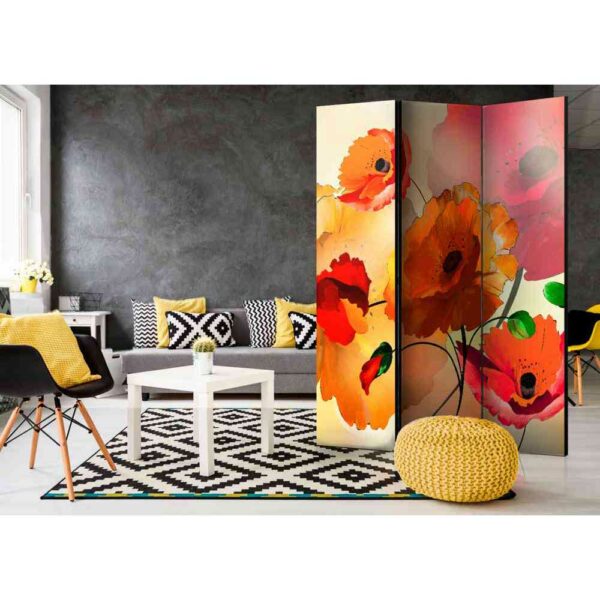 4Home Spanische Trennwand mit Mohnblumen in Rot und Orange 3 teilig