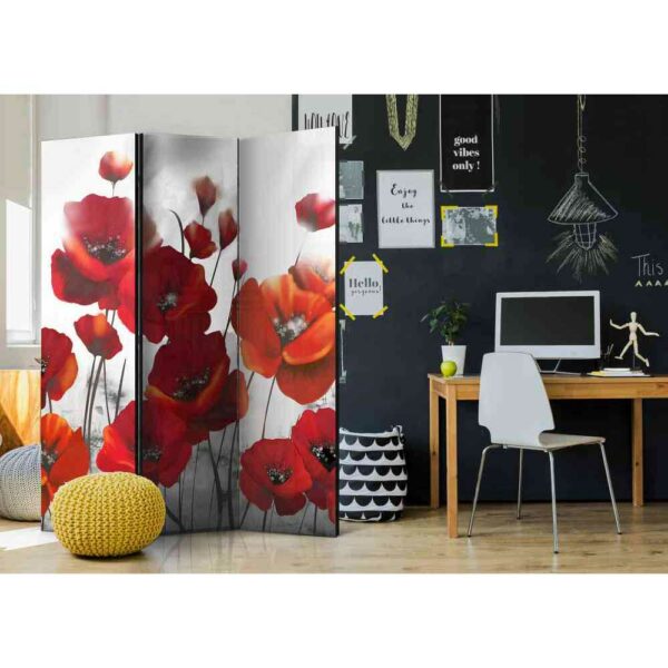 4Home Paravent Sichtschutz mit roten Mohnblumen 135 cm breit