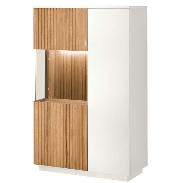 Nature Dream Highboard mit Glastür in Eiche Bianco und Weiß 152 cm hoch