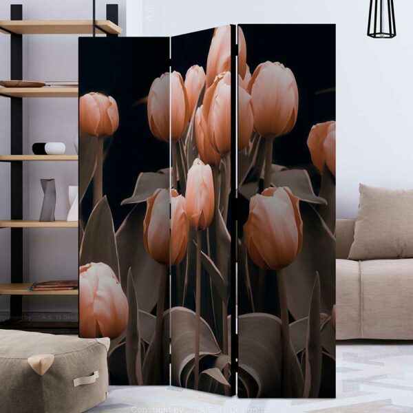 4Home Paravent in Aprikot Grau Schwarz Tulpen Motiv