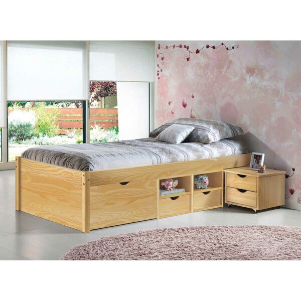 TopDesign Einzelbett mit Schubladen Kiefer massiv (zweiteilig)