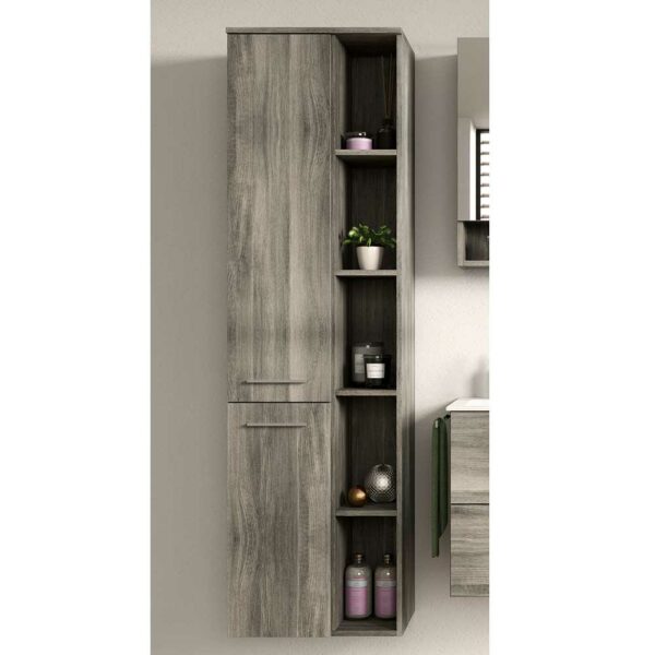 Möbel4Life Midischrank Bad hängend 174 cm hoch Holzoptik Rauchgrau Touchwood