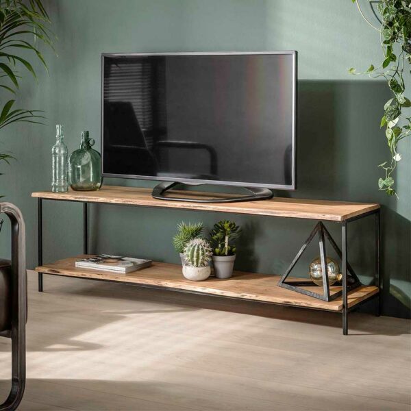 Rodario TV Bank aus Akazie Massivholz und Metall 150 cm breit