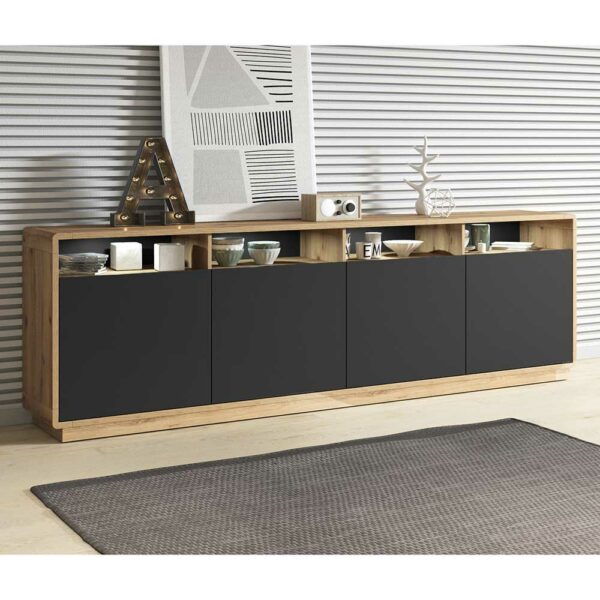 4Home Wohnzimmer Sideboard in Wildeichefarben und Schwarz 75 cm hoch