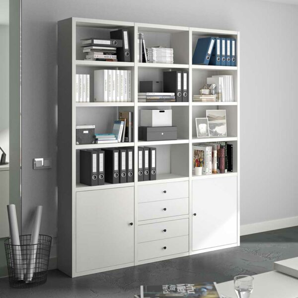 Star Möbel Arbeitszimmer Regal weiss mit vier Schubladen 222 cm hoch