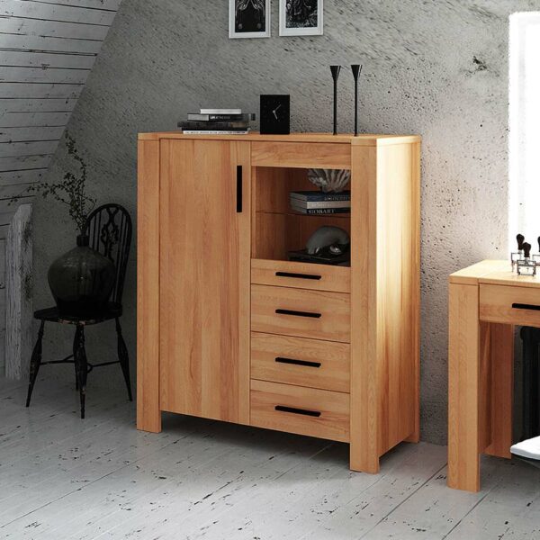 Basilicana Wohnzimmer Highboard aus Kernbuche Massivholz mit Glastür