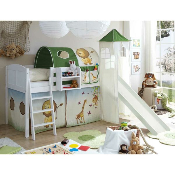 Massivio Kinderzimmer Rutschbett mit Zootier Motiven Kiefer Massivholz