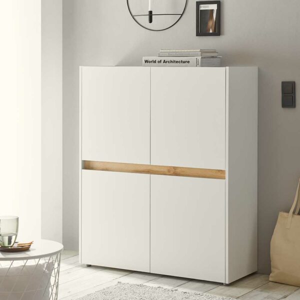 Brandolf Esszimmer Highboard in Weiß und Wildeiche Optik 4 türig