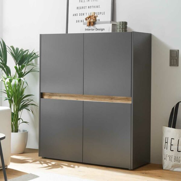 Brandolf Esszimmer Highboard in Anthrazit und Wildeiche Optik 4 türig