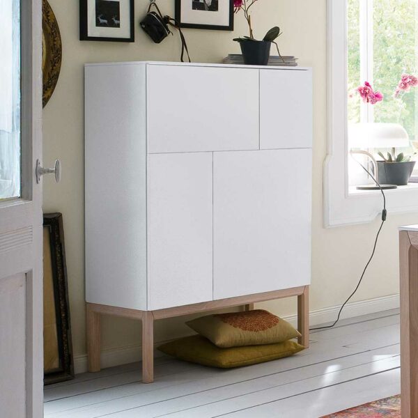 Doncosmo Wohnzimmer Highboard in Weiß Eiche 90 cm breit