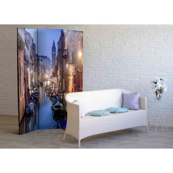 4Home Leinwand Paravent mit Venedig bei Nacht Motiv 3 teilig