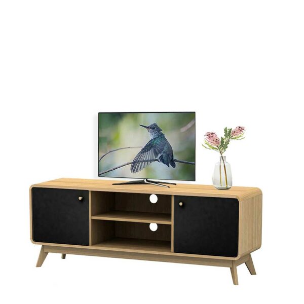 Möbel4Life TV Sideboard in Schwarz und Eichefarben Kabeldurchlass