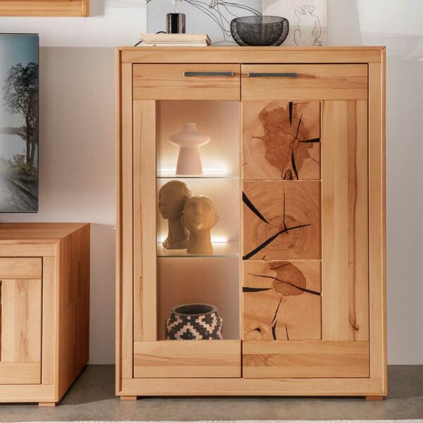 Basilicana Wohnzimmer Highboard massiv aus Kernbuche und Hirnholz 135 cm hoch